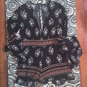 Deep V-Neck Long Sleeve Romper